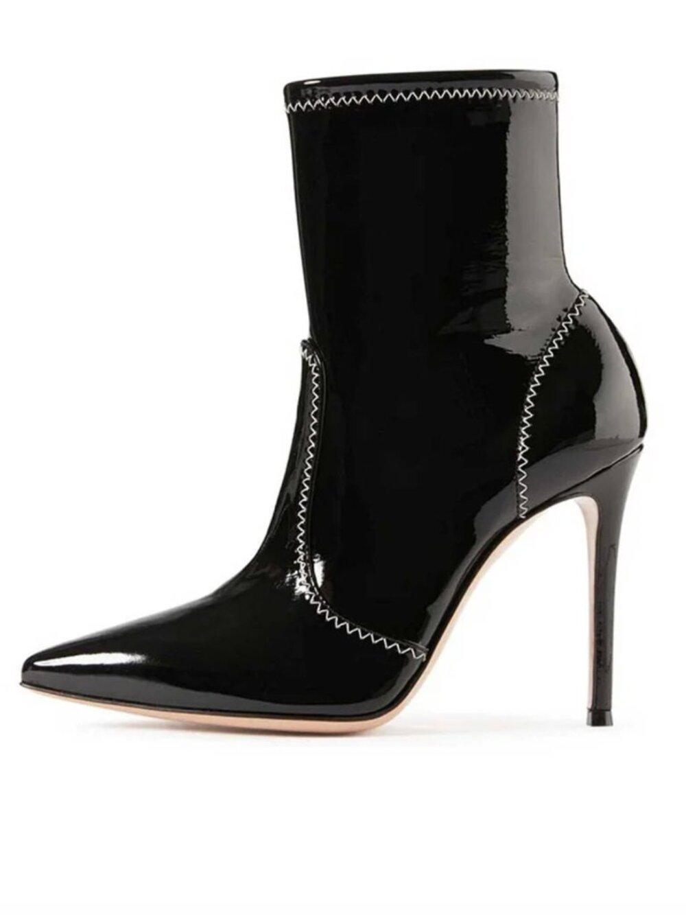 Gianvito Rossi Black Patent Leather Pointed Toe Stiletto Heel Slip On Sock Boots